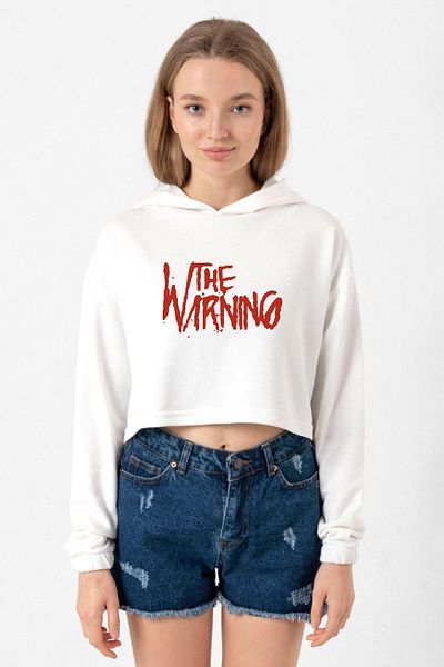 Tshirthane Ecru Women's Crop Hoodie - the Warning Logo