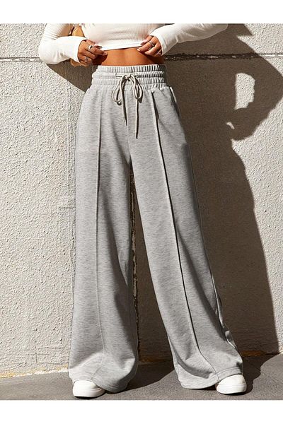 Miyalon Unisex Φούτερ με δύο κλωστές ελαστική μέση Oversize φαρδύ πόδι ελαστικό
