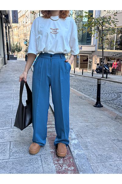 Bak'ap Pantaloni din țesătură plaszo cu talie înaltă