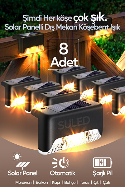SULED Dekoratif Köşebent Bahçe Aydınlatma 8 Adet Güneş Panelli Dış Mekan Led Işık Merviden Balkon Yol Çit