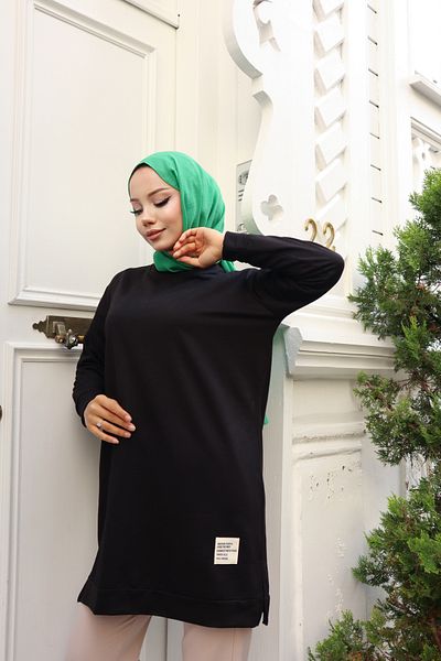 Atelier Lina Χιτζάμπ με δύο κλωστές Crew Neck Hijab - Μαύρο