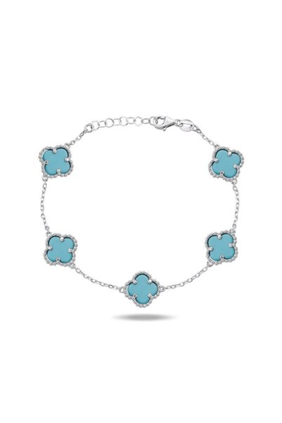 Inure Jewelry 925 Ayar Gümüş Çoklu Yonca Turkuaz Seramik Taşlı Bileklik