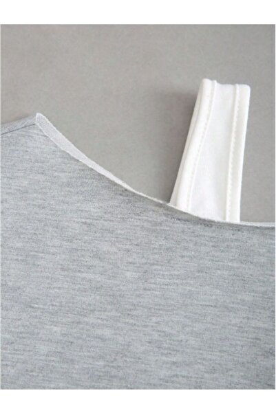 MOONBULL Kadın Tek Omuz Kalın Askılı Kurdele Baskılı Oversize Crop Sweatshirt