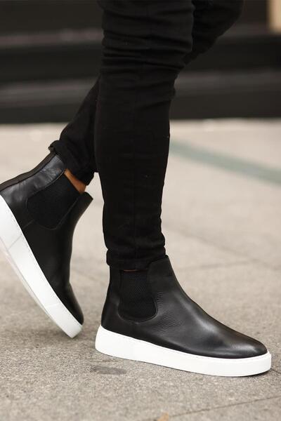 Shoetyle - Black Genuine Leather Men's Chelsea Boots - White Sole - 250-041