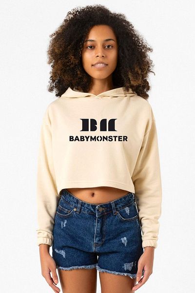 Tshirthane Beige Hooded Crop Women's Logo Babymonster