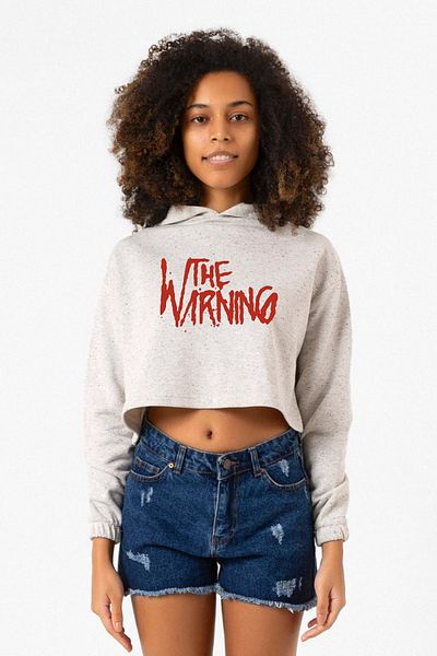 Tshirthane The Warning Logo White Gray Women's Crop Hoodie