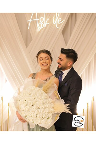 baskıtek Beyaz Gül İsteme Çiçeği Pampas Aranjmanlı, Kız isteme çiçeği, Söz İs...