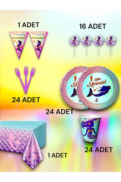 VibeHome Mermaid Themed Premium Set for 24 - Birthday Party and Fun Events