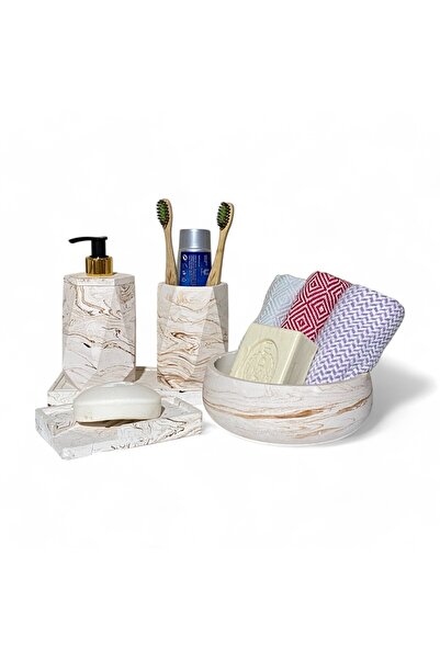 Chiko Mall Stylish Marble Textured Concrete Bathroom Accessory Set (5 Pieces)