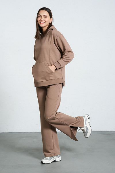 BUSA Maternity Waist Adjustable Hooded Breastfeeding Detailed Wide Leg Sweatpants Set