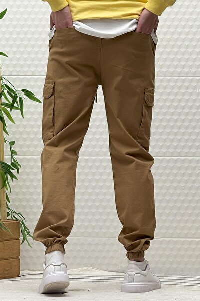 WAFRA Men's Elastic Waist Lycra Cargo Pocket Gabardine Trousers