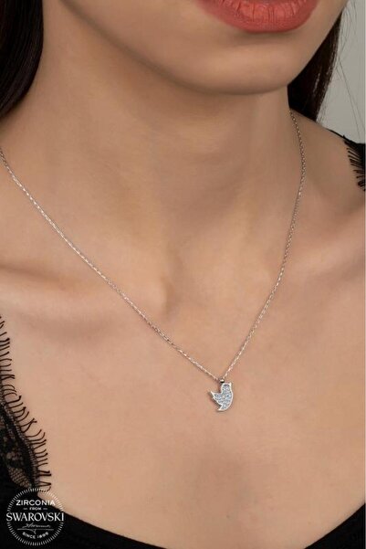 Swarovski Zirconia Kadın Kalp Taşlı Mini Kalpli Saf Gümüş Kolye