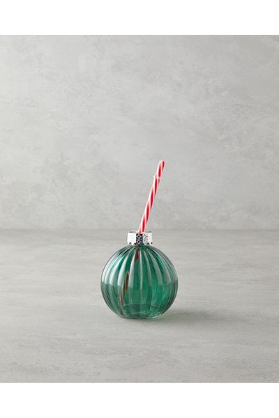 English Home Green 400 ml Joyful Christmas Glass Straw Cup