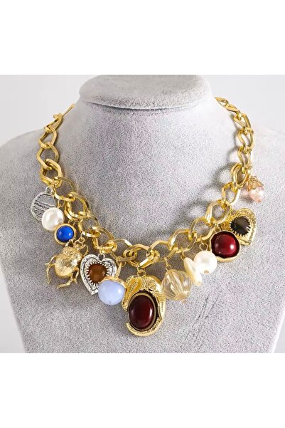 WhosAccessories Charmlı Gold ZR Marka Kolye