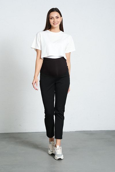 BUSA Black Gabardine Pants with Stretchy and Mom Fit - Pregnant with Abdominal Bands and Waist Adjustment