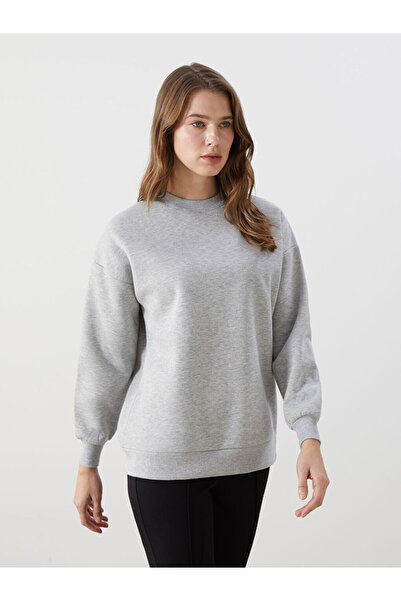 LC Waikiki Gray Shiny Looking Oversized Women's Thick Sweatshirt Tunic