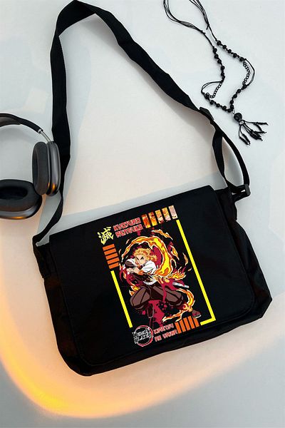 Aesthia Geantă neagră reglabilă unisex Kyojuro Rengoku Demon Slayer