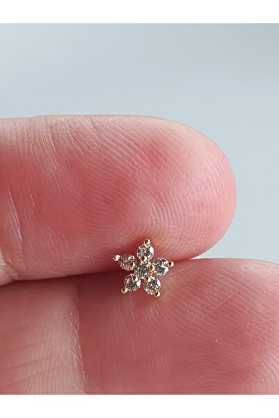 DCPİERCİNG Cerrahi Çelik Zirkon Taşlı Altın Çiçek Tragus Helix Conch Piercing