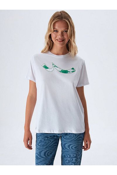 Ltb Tricou alb obișnuit cu mânecă scurtă cu imprimeu Sıgn