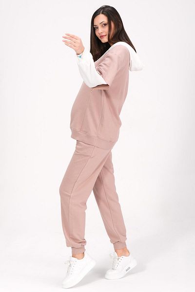 BUSA Mink Colored Maternity Tracksuit Set with Breastfeeding Detail and Abdominal Band