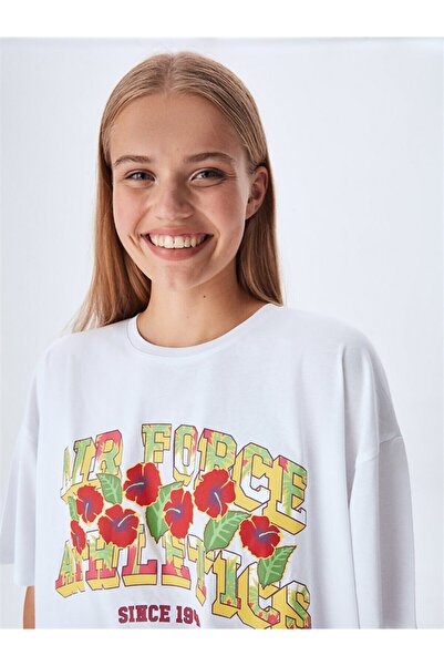 Ltb تي شيرت أبيض مطبوع عليه زهور