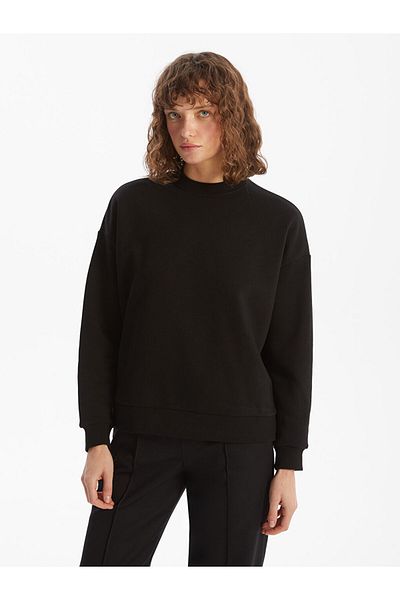 LC Waikiki Hanorac gros pentru femei LCW Vision Black Crew Neck Oversize