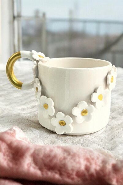 Spica Ceramica Beyaz Papatya El Yapımı 200 ml Çay Kahve Fincanı