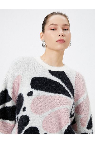 Koton Knitwear Sweater Long Sleeve Round Neck Patterned