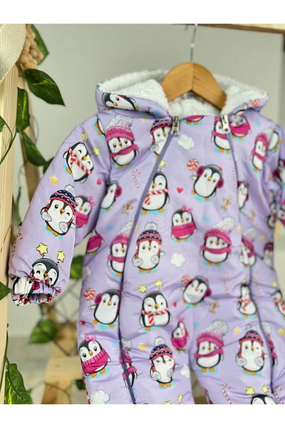Minizade Patterned Winter Baby Romper for Baby Girl - Zippered Astronaut Cosmonaut Coat