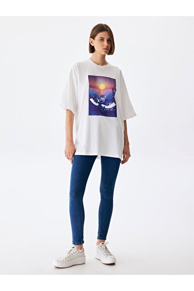 Ltb Oversıze Fotograf Baskılı Beyaz T-shırt