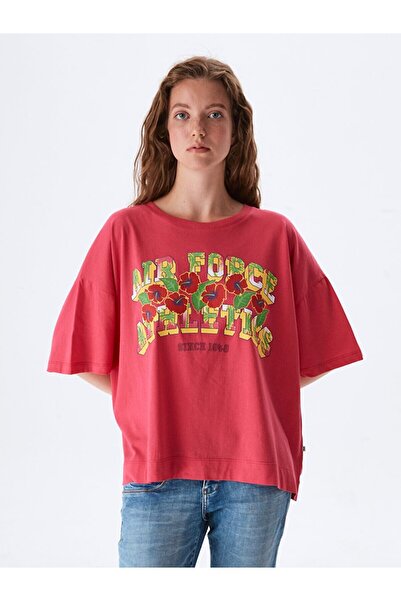 Ltb Pink Flower PrinTed TexT T-Shirt