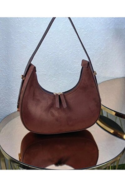ELİTE NOVA SHOPPİNG Women's Suede Aci Brown Baguette Shoulder Bag