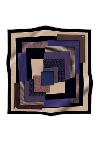 Vissona 100% Twill Silk Γεωμετρικό Σχέδιο Μωβ - Μαύρο Χρώμα 90x90 Φουλάρι Σχήμα Φύτευσης: Ράψιμο στο χέρι