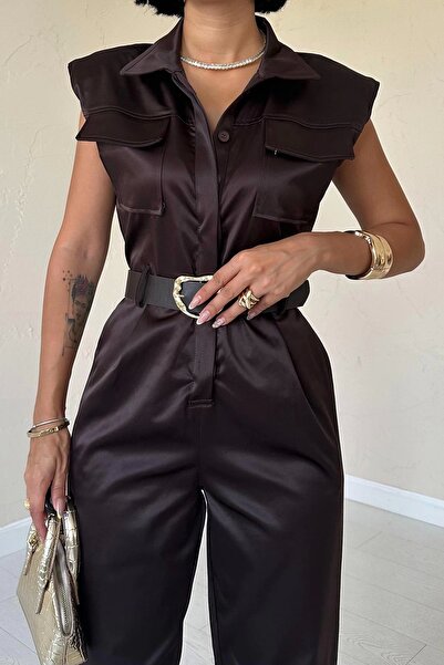 HELİS BUTİK Кафяв гащеризон с подплатен колан