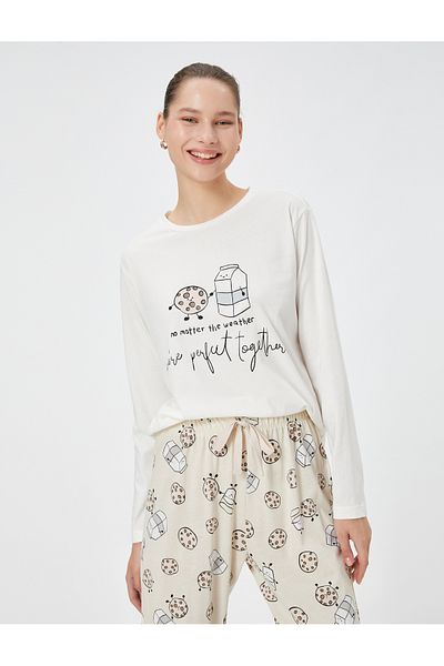 Koton Pyjama-Set aus bedruckter Baumwolle mit langen Ärmeln und elastischem Bund