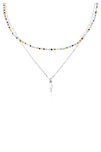 KUZZOI Halskette Herren Layer Flash Anhänger Glasperlen in 925 Sterling Silber