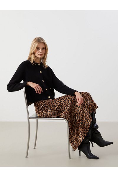 LC Waikiki Γυναικεία φούστα Lcwk Standard Fit Leopard με σατέν σχέδιο