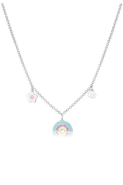 ELLI Halskette Kinder Regenbogen Herz Blumen Anhänger mit Kristallen und Emaille in 925 Sterling Silber