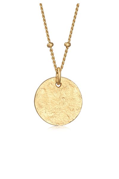 ELLI Necklace Ladies Satte Chain Plate Pendant Hammered In 925 Sterling Silver