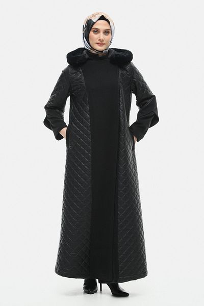 Setrms Black Stamp Mixed Quilted Top Coat 2512019