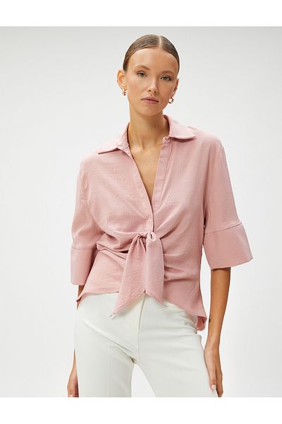 Koton Short Sleeve Shirt with Tie Detail Asymmetrical