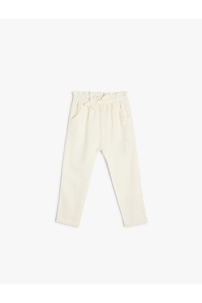 Koton Linen Blended Bow Trousers - Pocket Detail and Elastic Waist