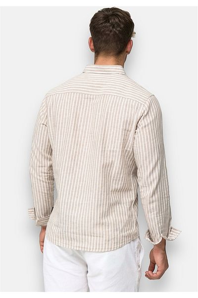 Piola Club Μπεζ Slim Fit πουκάμισο - Ανδρικό, γιακά με κουμπιά, ριγέ
