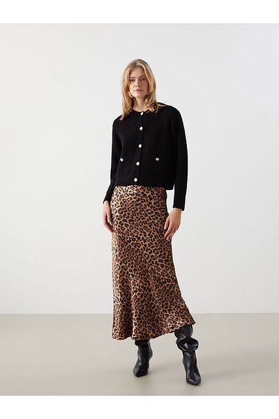 LC Waikiki Γυναικεία φούστα Lcwk Standard Fit Leopard με σατέν σχέδιο