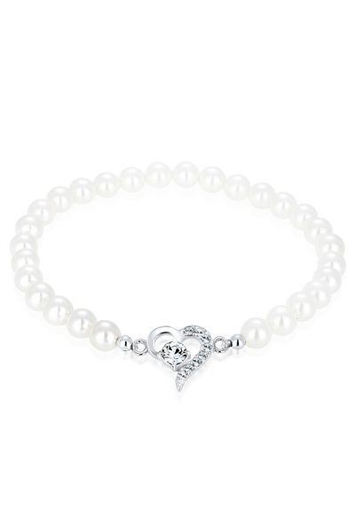 ELLI Armband Damen Herz mit Muschelkernperlen und Kristallen in 925 Sterling Silber