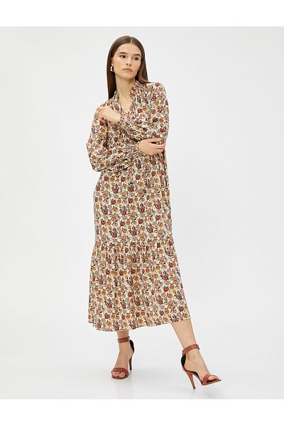 Koton Midikleid aus Viskose mit Blumenmuster und Richterkragen