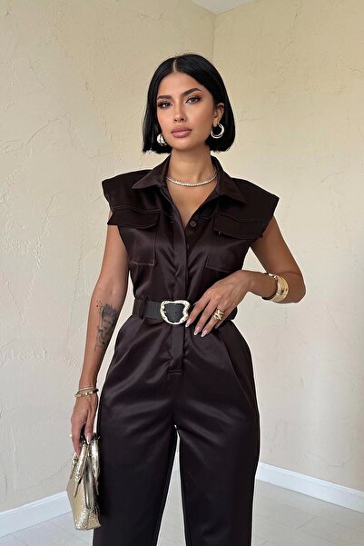 HELİS BUTİK Кафяв гащеризон с подплатен колан