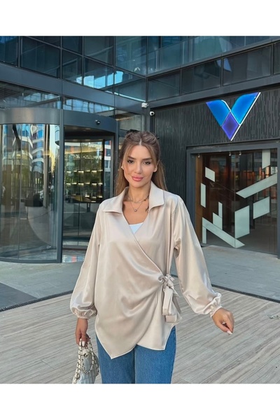 sherry Saten Yandan Bağlamalı Şık Kadın Gömlek