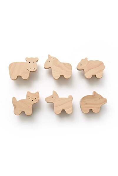 afralya home Mâner din lemn pentru sertar/dulap pentru camera copiilor, mâner din lemn cu 6 figuri de animale