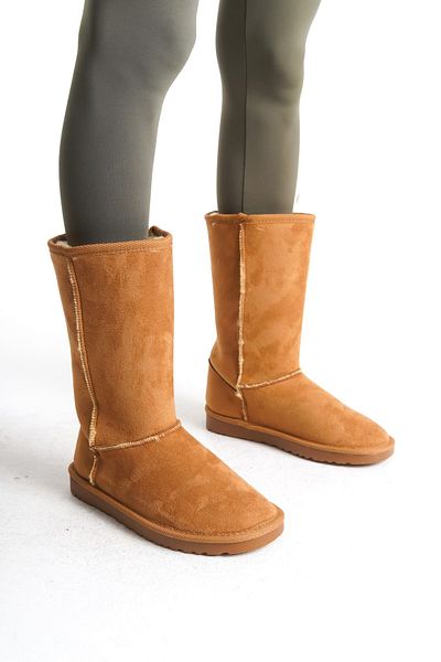 BZ Moda MADELINE Suede Γυναικείες Μπότες - Χωρίς κορδόνια, Γούνα Εσωτερικά, Επίπεδη σόλα TT Tan